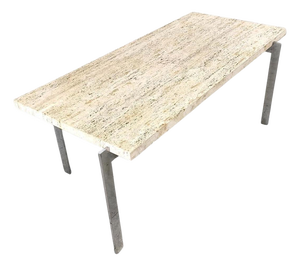 Vintage Travertine and Chrome Coffee Table, 1970s