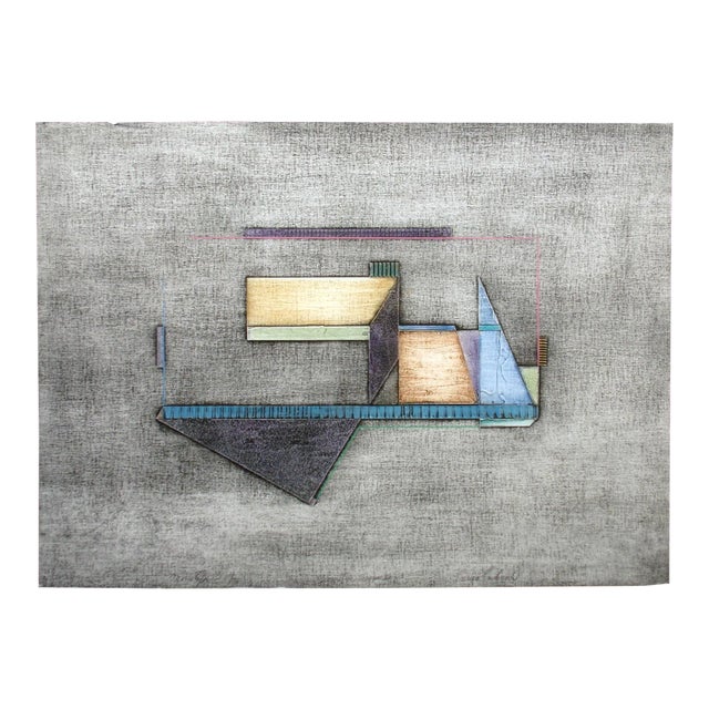 Enrico Embroli "Geometric Series I" Abstract Collagraph Artwork Signed Numbered, 1980s For Sale