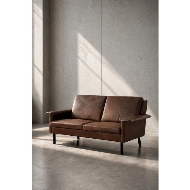 Mid-Century Modern Vintage Scandinavian Two-Seater Sofa in Brown Leather by Arne Vodder for Fritz Hansen, 1960s For Sale - Image 3 of 18