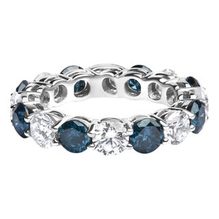 14K White Gold 6 1/4 Cttw Alternating Lab-Grown White and Natural Treated Blue Diamond Eternity Band Ring (F-G Color, VS1-VS2 Clarity) - Size 7.5 For Sale