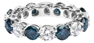 14K White Gold 6 1/4 Cttw Alternating Lab-Grown White and Natural Treated Blue Diamond Eternity Band Ring (F-G Color, VS1-VS2 Clarity) - Size 7.5