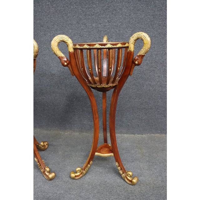 Hollywood Regency Pair of Hollywood Regency Mahogany Swan Jardinières / Planters For Sale - Image 3 of 14