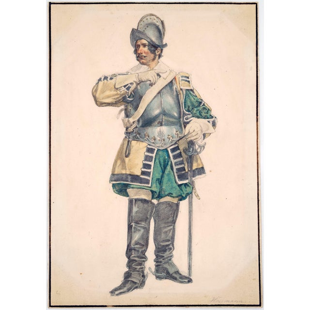 Theodor Hosemann, The Actor Karl Seydelmann, Probably as Max Piccolomini, 1840s, Watercolor For Sale - Image 4 of 4