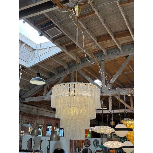 Glass 1970s Tiered Textured Murano Glass and Brass Chandelier For Sale - Image 7 of 9