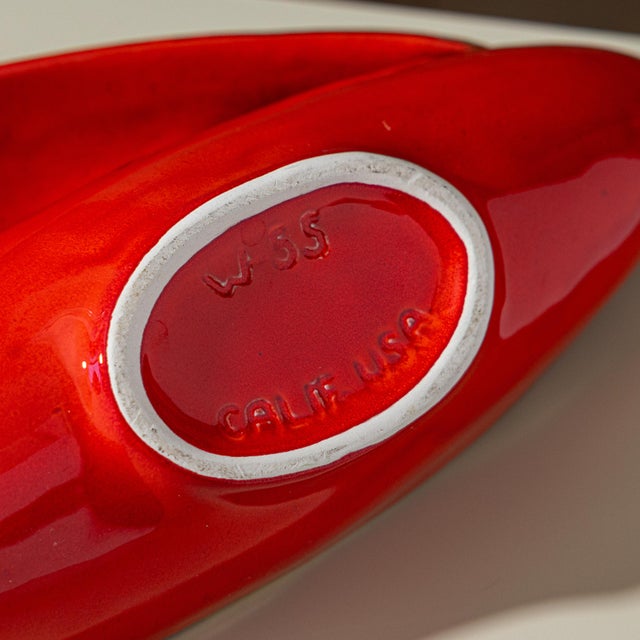 Mid-Century Modern California Pottery Red Boat Bowls With Gold Trim - A Pair For Sale - Image 9 of 11