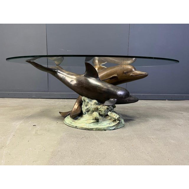Bronze Dolphin Coffee Table by C. Caudion, 1960s For Sale - Image 4 of 17