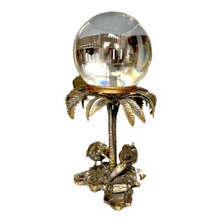 Late 1800s Elkington Palm Tree Sculpture W/ Crystal Ball For Sale