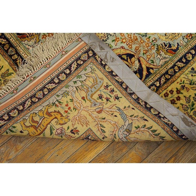 1940s Classic Salmon Animals Medallion Vintage Tabriz Silk Knotted Room Size Rug For Sale - Image 9 of 9