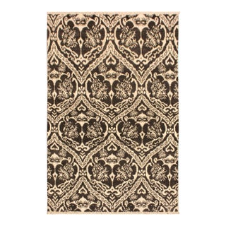 1990s Shabby Chic Modern Charcoal/Ivory Wool & Viscose Rug - 4'3 X 6'2 For Sale