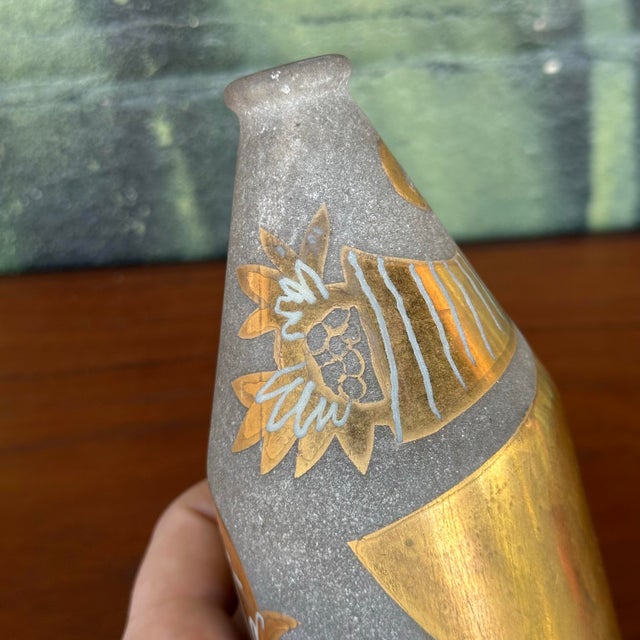 Waylande Gregory Glass Bottle With Stone Gray and Metallic Gold Art Deco Design For Sale In Cleveland - Image 6 of 12
