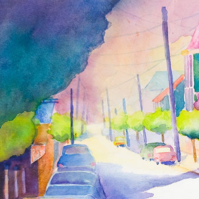 Illustration Quiet Street, Late Afternoon - Tomoko Parry, C. 1990s For Sale - Image 3 of 10
