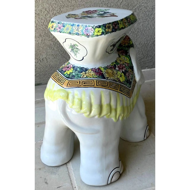Whimsical Mid 20th-Century Highly Glazed Earthenware Elephant Garden Stool / Plant Stand For Sale - Image 13 of 18