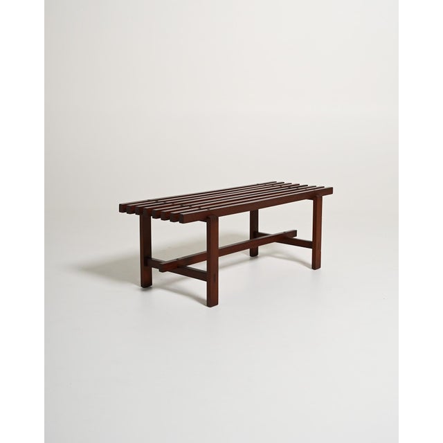 Vintage Dark Wood Slatted Bench, 1970s For Sale - Image 9 of 9