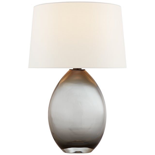 Modern Chapman & Myers for Visual Comfort Signature Myla Medium Wide Table Lamp in Smoked Glass with Linen Shade For Sale - Image 3 of 5