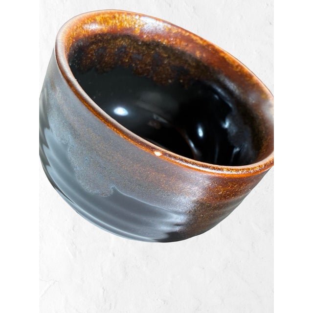 Black Vintage Japanese Stoneware Tea Service in Smoky Tenmoku Glaze — Set of 6 For Sale - Image 8 of 12