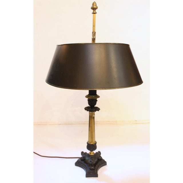Mid-20th Century French Tole Shaded Cast Iron & Brass Table Lamp For Sale - Image 10 of 11