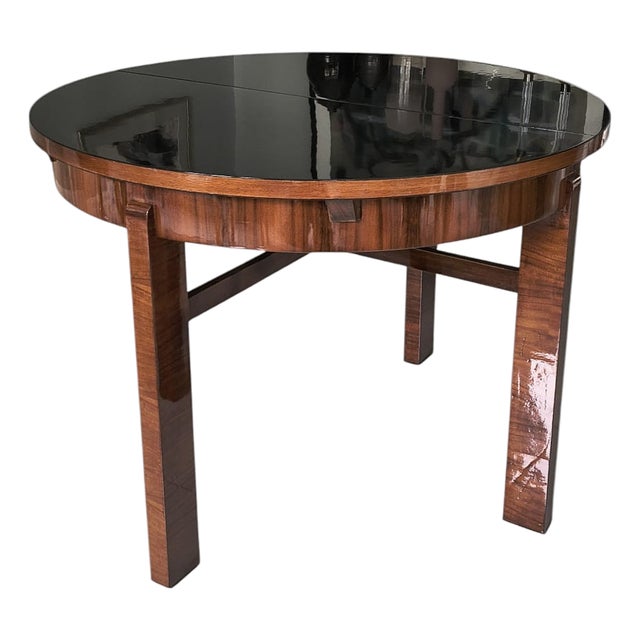 Art Deco Extendable Table with Piano Black Lacquered Top, 1930s For Sale