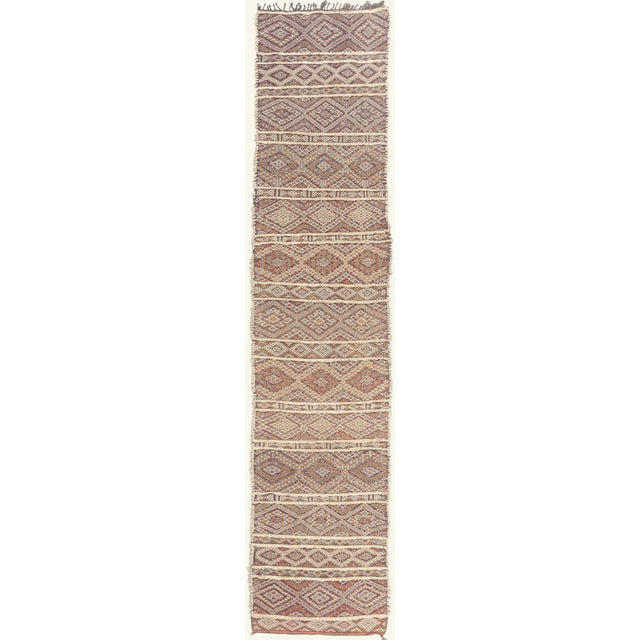 Vintage Zemmour Moroccan Kilim Rug, 03'08 X 17'00 For Sale - Image 11 of 11
