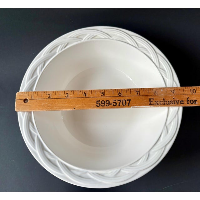 Vintage Pfaltzgraff Acadia White Serving Bowl – Off-White Stoneware With Woven Rim For Sale - Image 9 of 9