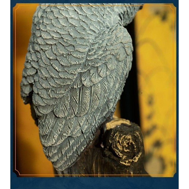 Brass Parrot Figurine – 6.7" Gray Bird Sculpture on Wooden Branch For Sale - Image 10 of 11
