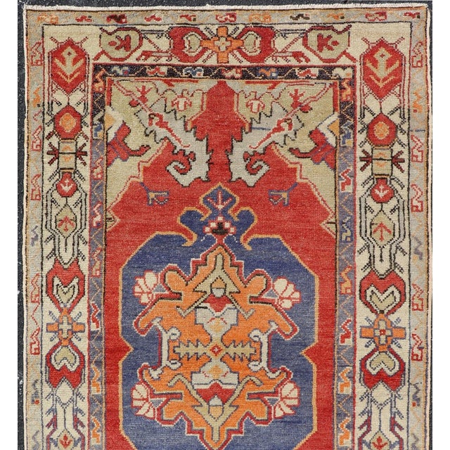Vintage Turkish Oushak Rug With Bold Red, Indigo Blue, Saffron Gold and Ivory For Sale - Image 4 of 11
