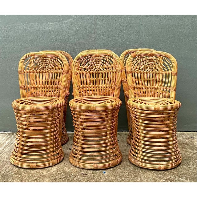 Camel Vintage Rattan Dining Chairs - Set of 6 For Sale - Image 8 of 12
