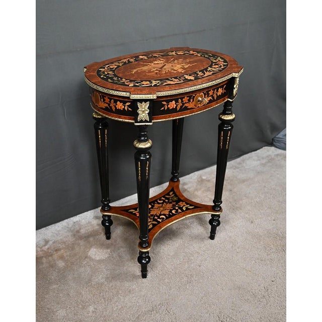 Antique Napoleon III Marquetry Side Table, 1800s For Sale - Image 16 of 18
