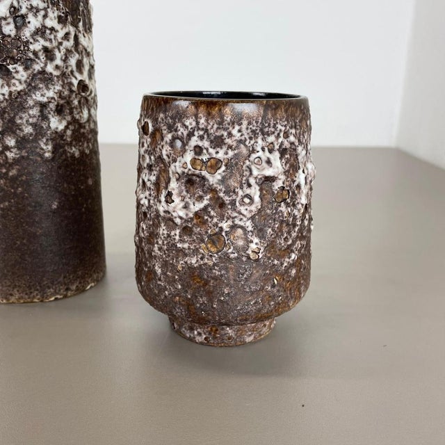 Set of Two Pottery Fat Lava Vases Crusty Brown-White from Jopeko, Germany, 1970s, Set of 2 For Sale - Image 11 of 18