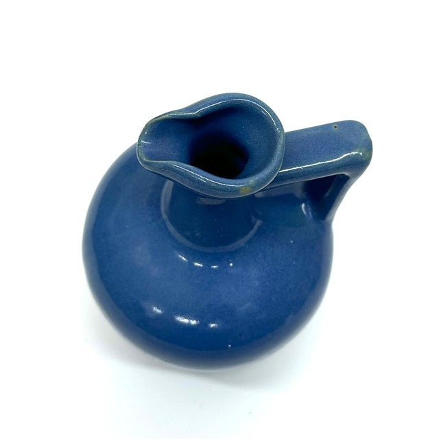 Mid 20th Century Art Deco Blue Green Long Necked Ceramic Pitcher Curation - Set of 3 For Sale - Image 9 of 9