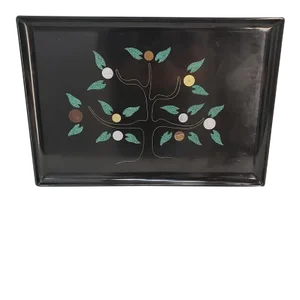 Mid-Century Modern Couroc Handcrafted Black Resin Coin Money Tree Serving Tray