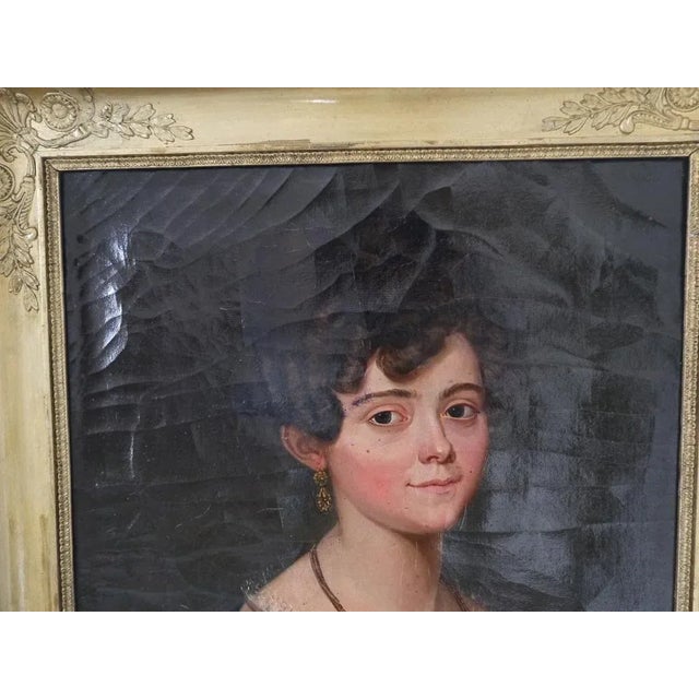 Textile Early 20th Century French Oil Portrait Painting of a Young Women, Framed For Sale - Image 7 of 13