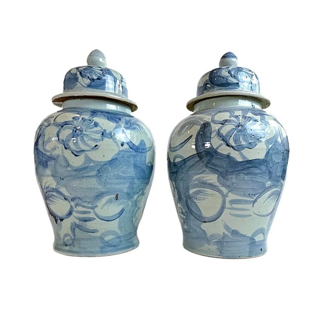 Large Chinoiserie Blue and White Abstract Lotus Ginger Jar For Sale - Image 10 of 12