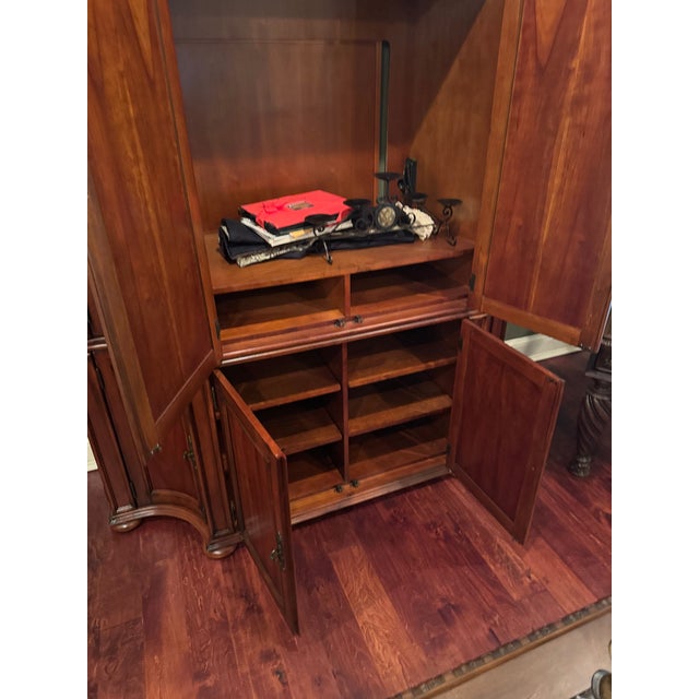Traditional Elegant Solid Wood Entertainment Armoire / Tv Cabinet – Traditional Luxury Media Cabinet With Curved Side Storage For Sale - Image 3 of 6