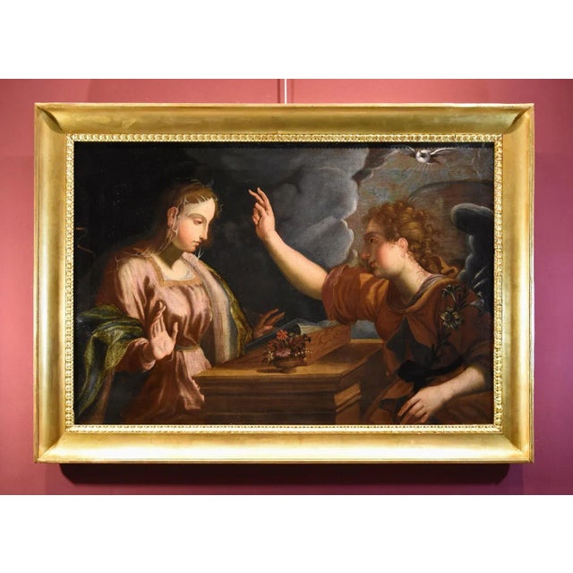 After Pieter De Witte, Annunciation with the Archangel Gabriel, 1600, Oil on Canvas, Framed For Sale - Image 13 of 13