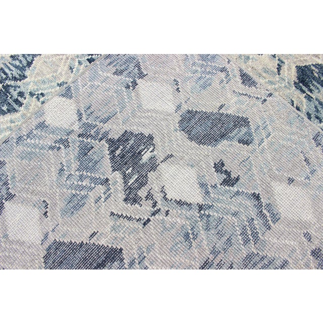 Oversized Modern Diamond Designed Indian Area Rug in Blue, Gray, and White 12'1 X 14'11 For Sale - Image 13 of 14