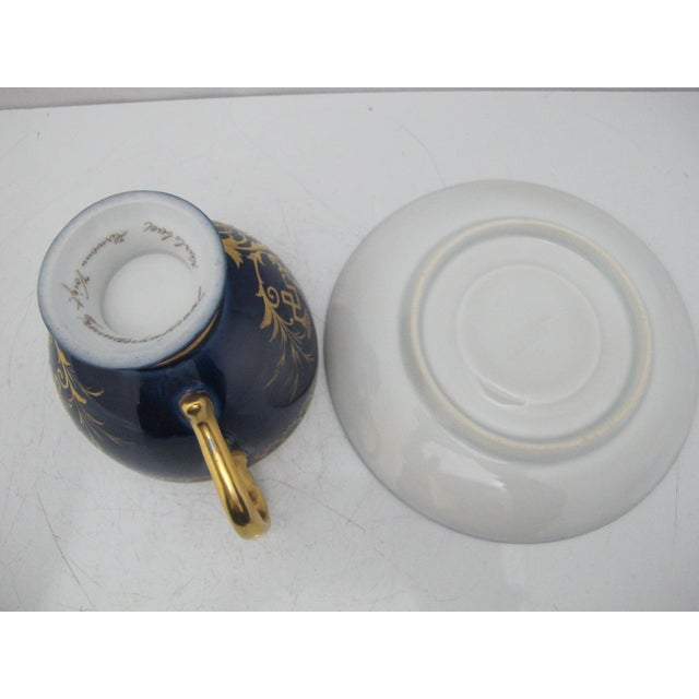 Blue Carl Knoll Karlsbad Hermann Voigt Landscape Painting Blue Porcelain Cup & Saucer For Sale - Image 8 of 9