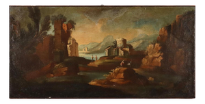 Venetian School, Landscape with Figures, Oil on Canvas, Framed