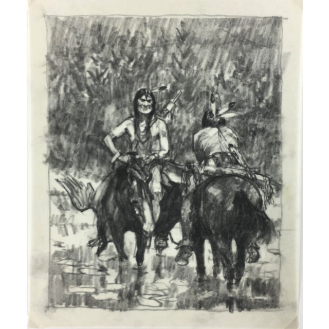 1910s 1910s Charcoal Drawing of Indigenous Men and Their Horses Resting For Sale - Image 5 of 5