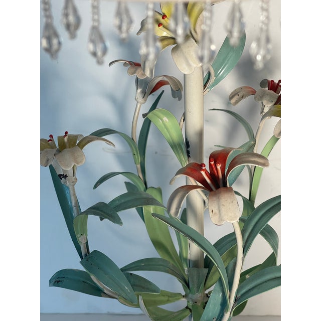 Vintage Tole Flower Alabaster Table Lamp For Sale - Image 4 of 6