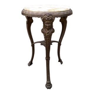 Antique Beaux Arts Cast Iron Table With Onyx Top For Sale