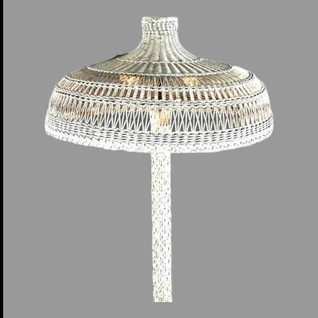 1920s Antique Victorian White Painted Wicker Floor Lamp With Shade For Sale - Image 5 of 8