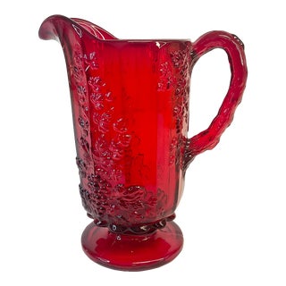 Antique Art Deco Hollywood Regency Indiana Glass Red Pitcher. For Sale