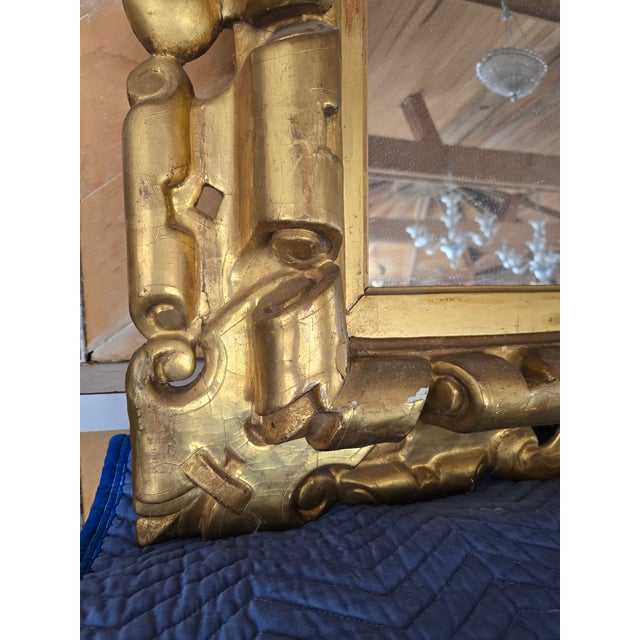 Antique 18th Century Gold Leaf Mirror Carved Wood For Sale - Image 11 of 11