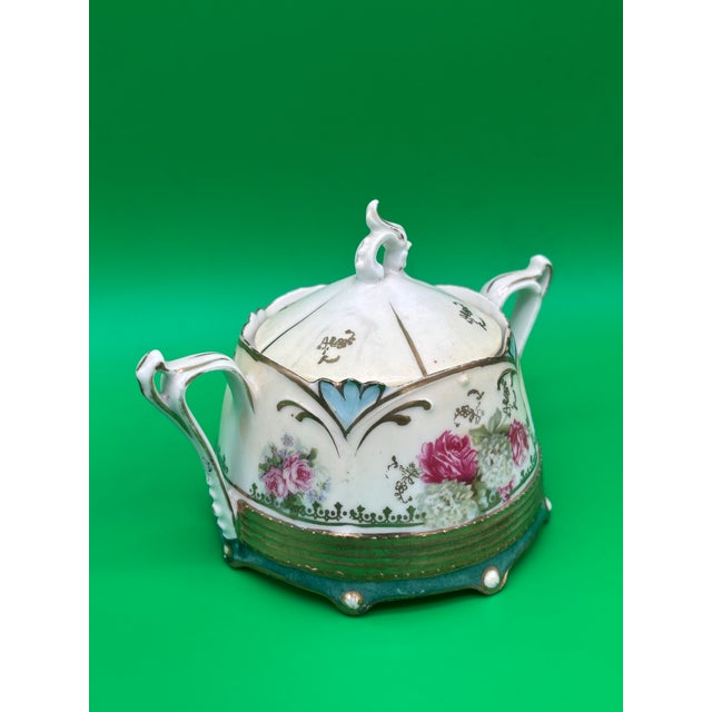 Rose Antique Rs Prussia Rose & Peony Art Deco Style Creamer and Covered Sugar Set For Sale - Image 8 of 12