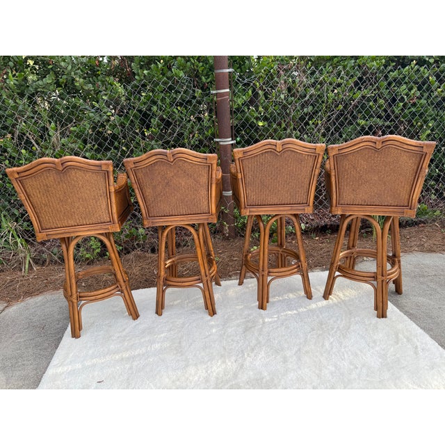 Brown Set of 4 Vintage 30" Tommy Bahama Style Swivel Barstools For Sale - Image 8 of 17