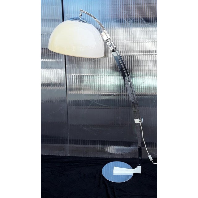 1960s Large Vintage Chrome-Plated Arch Lamp with Cream Foot and Cream Plastic Shade from Sölken Leuchten, Germany, 1960s For Sale - Image 5 of 7