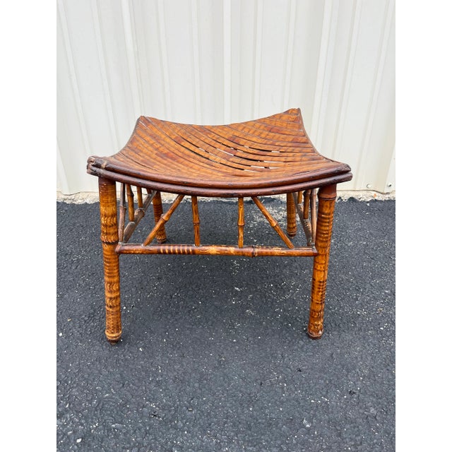 English Antique Egyptian Revival Tortoise Bamboo Thebes Stool For Sale - Image 3 of 12