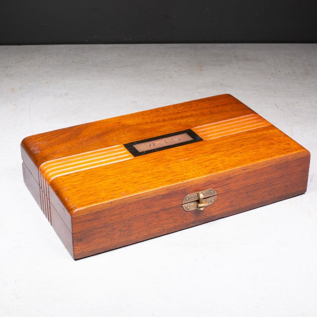 Wood Art Deco Domino Set in Custom Monogrammed Wooden Case c.1930 For Sale - Image 7 of 9