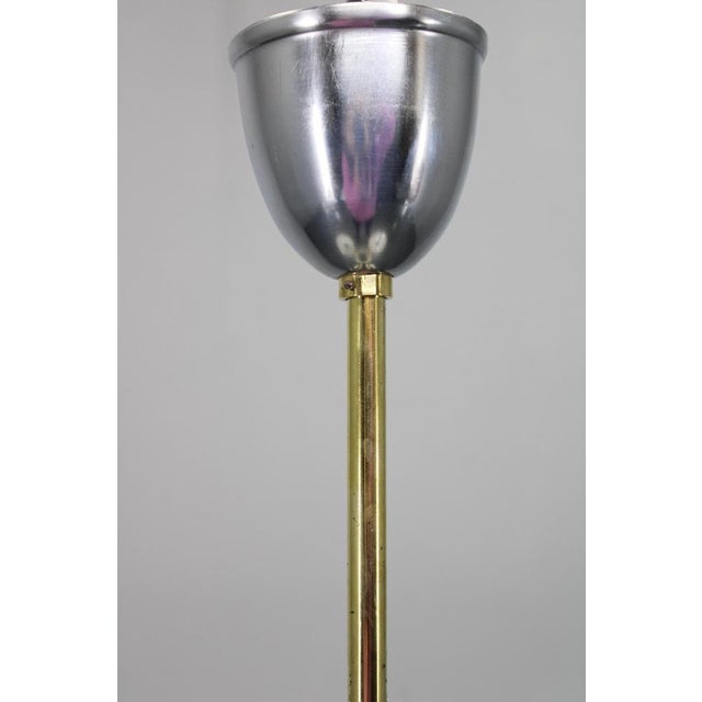 Art Deco Brass, Glass, and Aluminum Chandelier with Cream Glass, Czechoslovakia, 1930s For Sale - Image 10 of 14