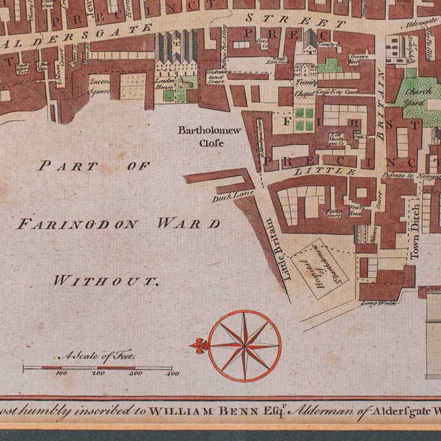 Antique London Street Map, Aldersgate, English, Framed, the Barbican, Georgian For Sale - Image 9 of 11
